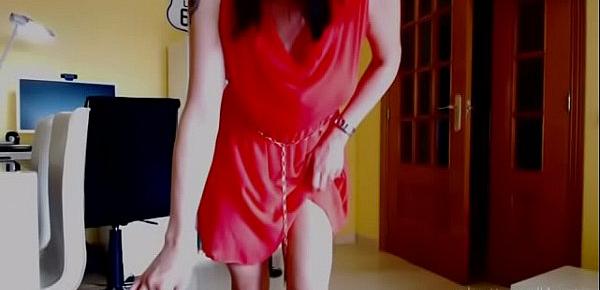  A summer strip-tease with my chiffon coral dress, top-less and white panties